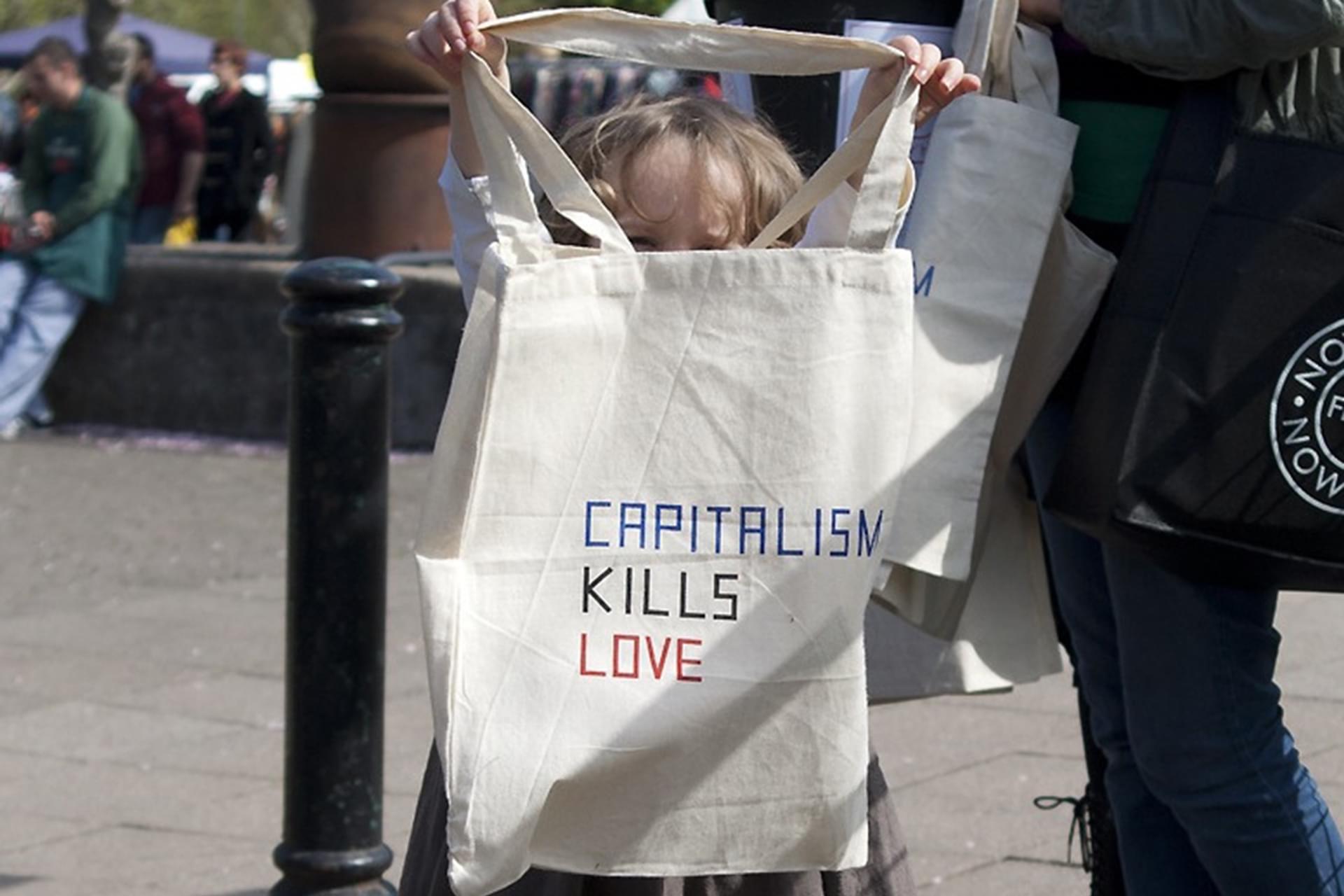 Claire Fontaine, 'Capitalism Kills Love (Bag)', 2012. Notes from Nowhere, Foreground, Frome, Somerset UK 6 May – 3 June 2012. Courtesy the artist and Foreground, Frome UK.