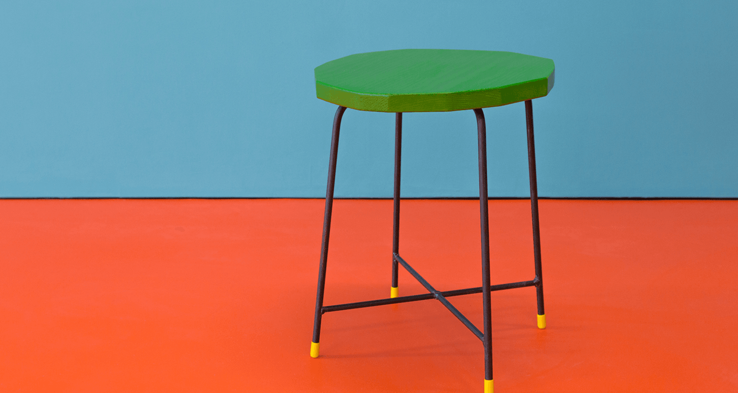 Katie Schwab, 'Ten stools made with Simon', Douglas fir, steel, wood stain, PVC, 2016. Photo by Tom Nolan.